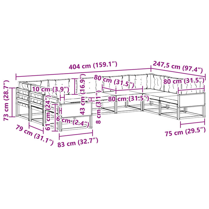 Set de canapele de exterior cu pernă 9 pcs Natural și Bej WALTI