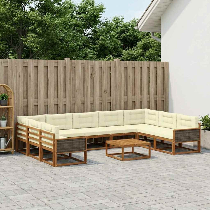 Set de canapele de exterior cu pernă 10 pcs Natural și Crem WALTI