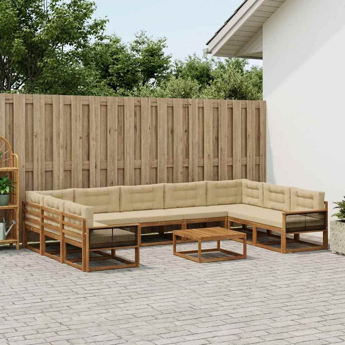 Set de canapele de exterior cu pernă 10 pcs Natural și Bej WALTI