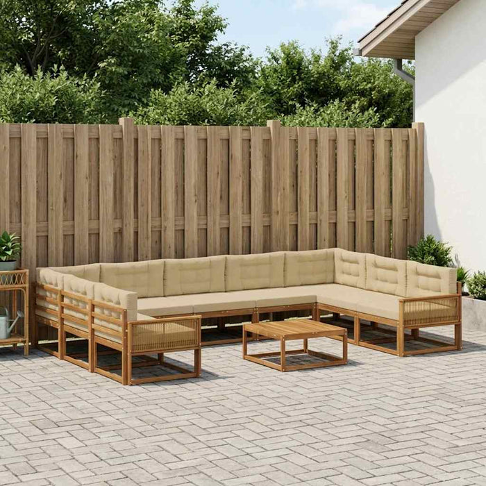 Set de canapele de exterior cu pernă 10 pcs Natural și Bej WALTI