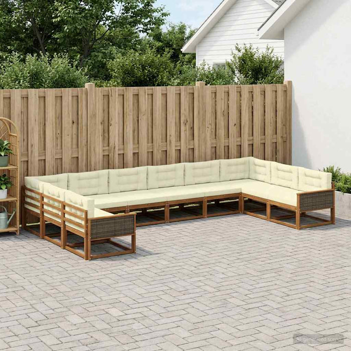 Set de canapele de exterior cu pernă 10 pcs Natural și Crem WALTI