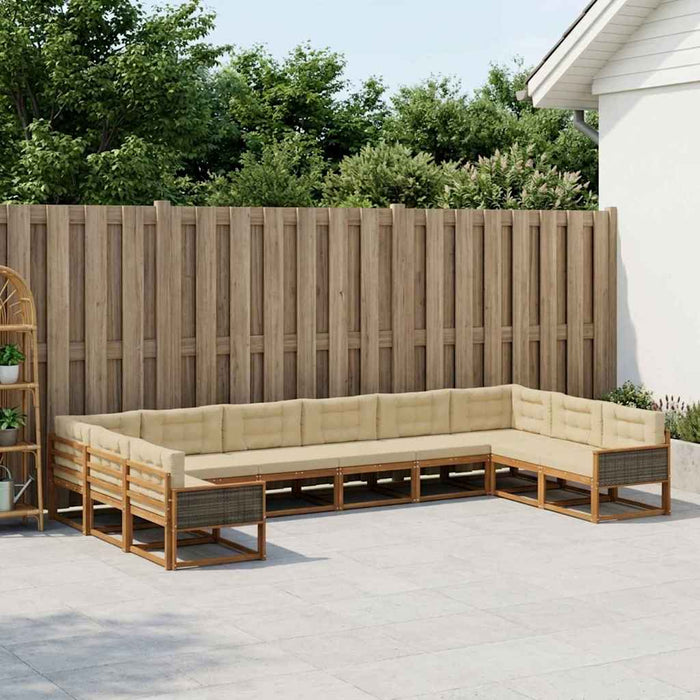 Set de canapele de exterior cu pernă 10 pcs Natural și Bej WALTI
