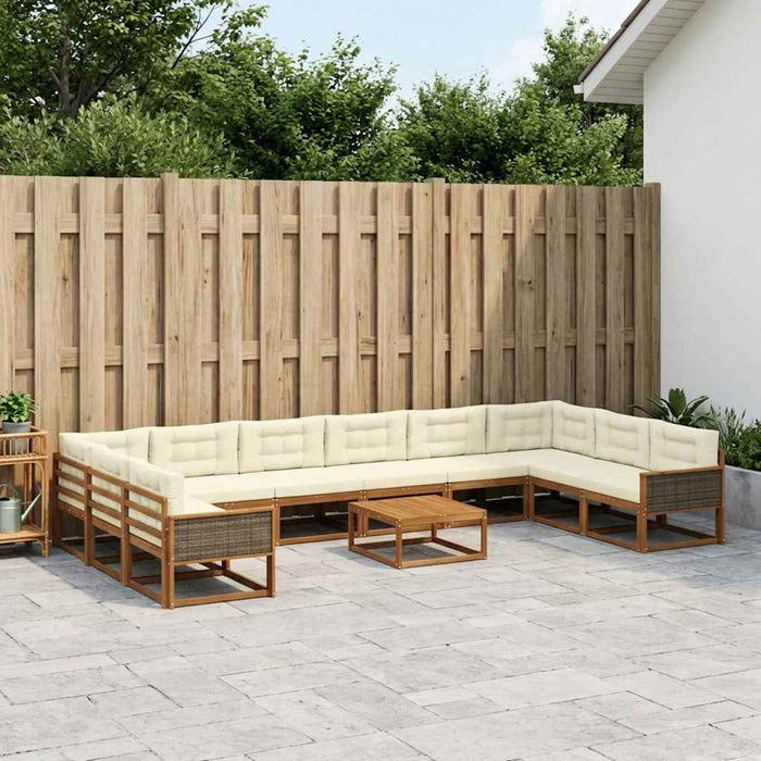 Set de canapele de exterior cu pernă 11 pcs Natural și Crem WALTI