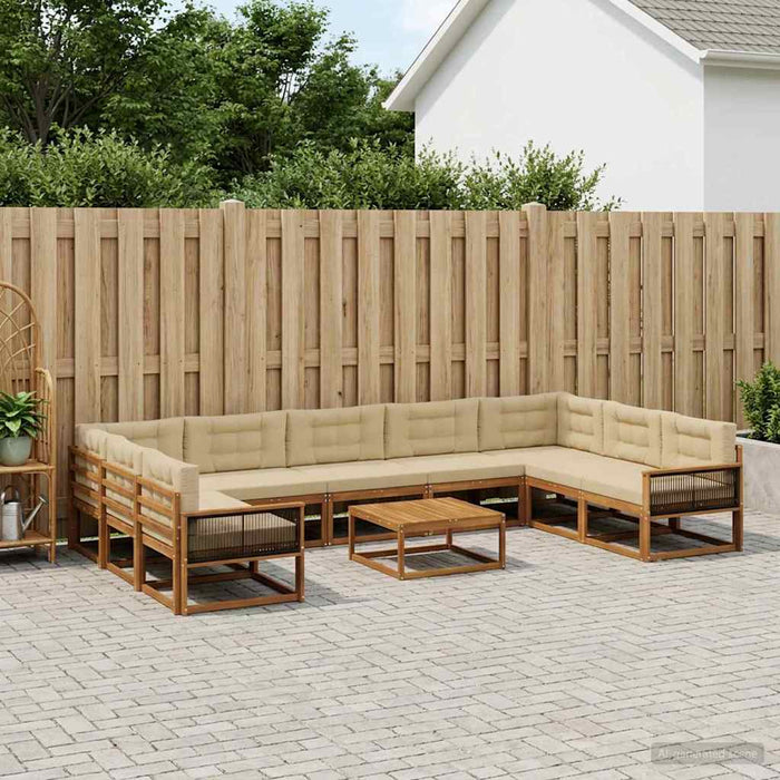 Set de canapele de exterior cu pernă 11 pcs Natural și Bej WALTI