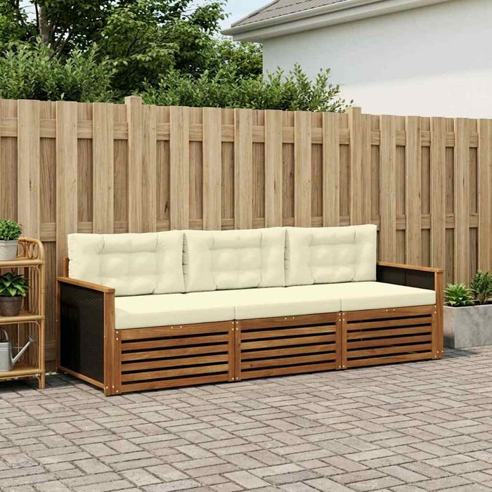 Set de canapele de exterior 3 pcs Natural și Crem Poliester WALTI