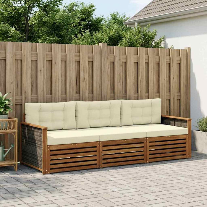 Set de canapele de exterior cu pernă 3 pcs Natural și Crem WALTI