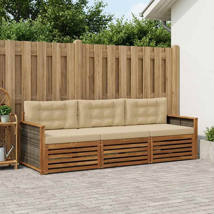 Set de canapele de exterior cu pernă 3 pcs Natural și Bej WALTI