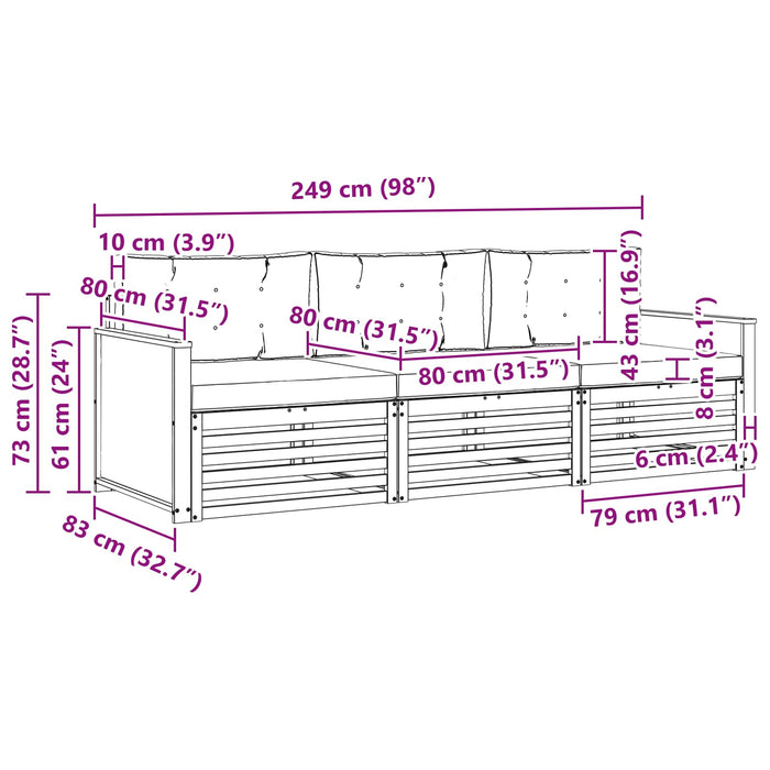 Set de canapele de exterior 3 pcs Natural și gri deschis WALTI