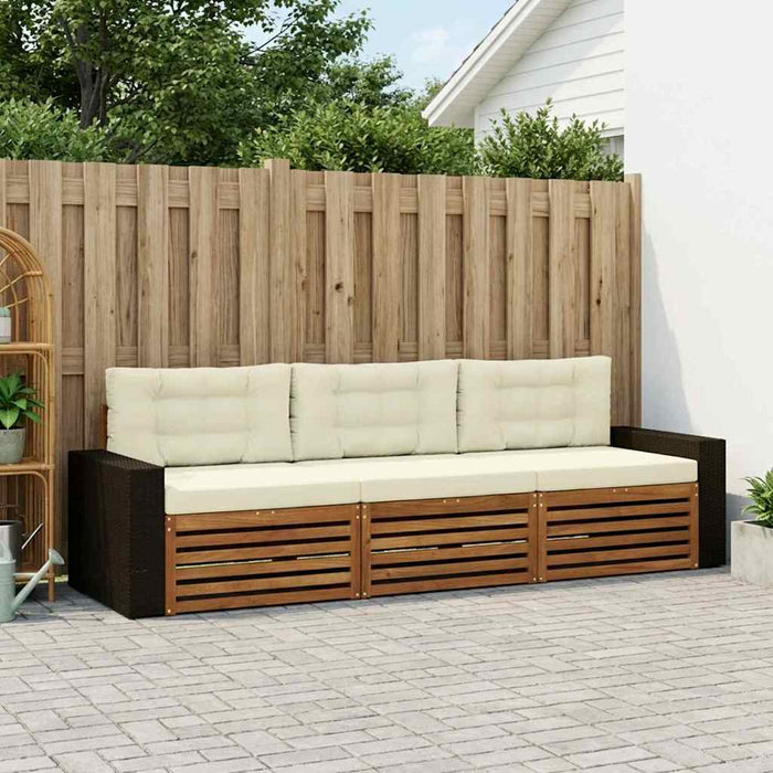 Set de canapele de exterior 3 pcs Natural și Crem Poliester WALTI