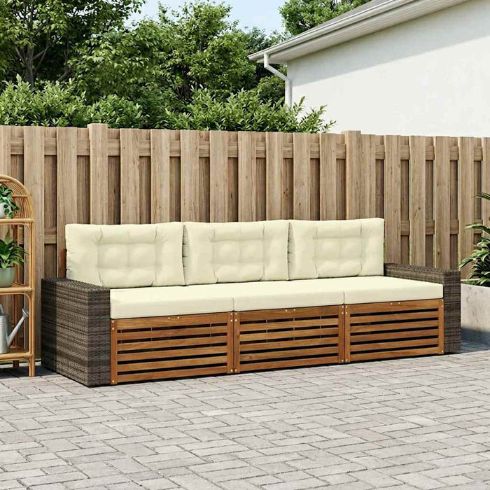 Set de canapele de exterior 3 pcs Natural și Crem Poliester WALTI