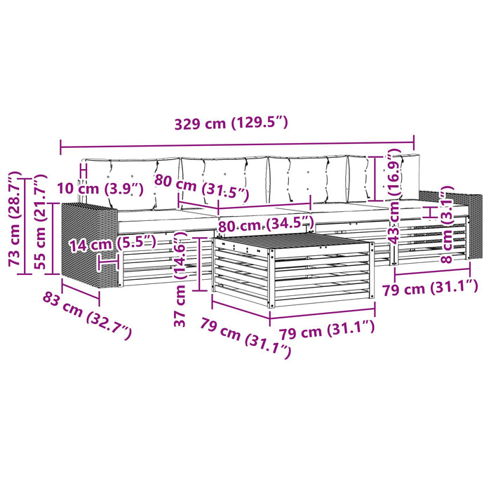 Set de canapele de exterior cu pernă 5 pcs Natural și Crem WALTI