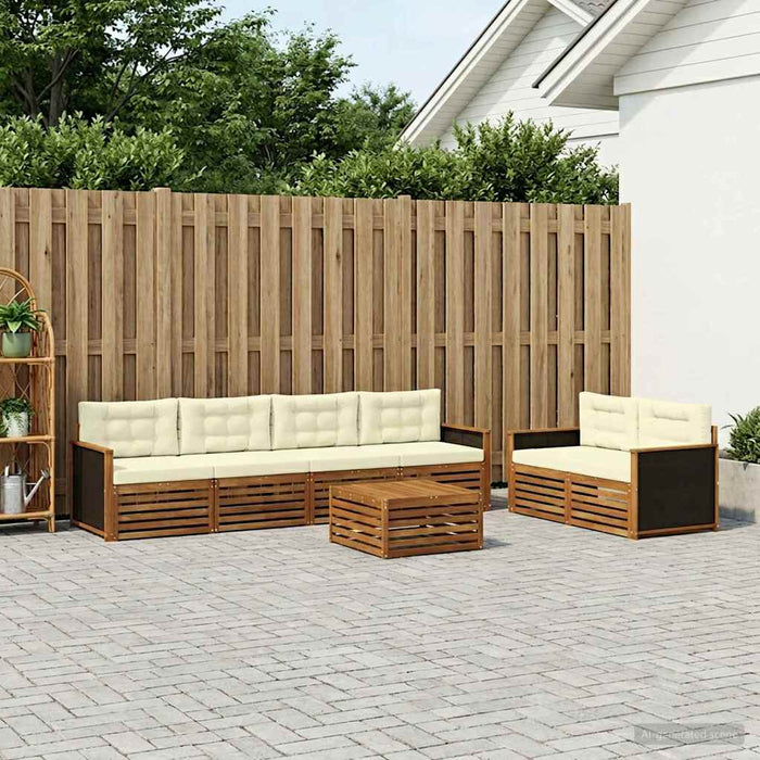 Set de canapele de exterior 7 pcs Natural și Crem Poliester WALTI