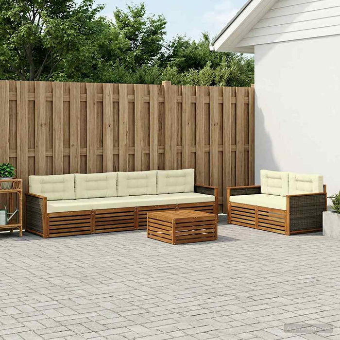 Set de canapele de exterior cu pernă 7 pcs Natural și Crem WALTI