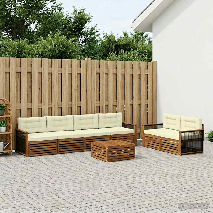 Set de canapele de exterior cu pernă 7 pcs Natural și Crem WALTI