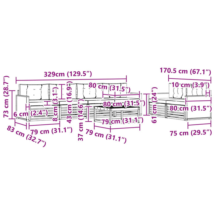 Set de canapele de exterior 7 pcs Natural și gri deschis WALTI