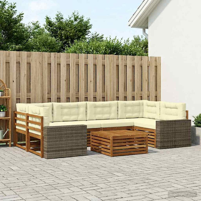 Set de canapele de exterior 7 pcs Natural și Crem Poliester WALTI