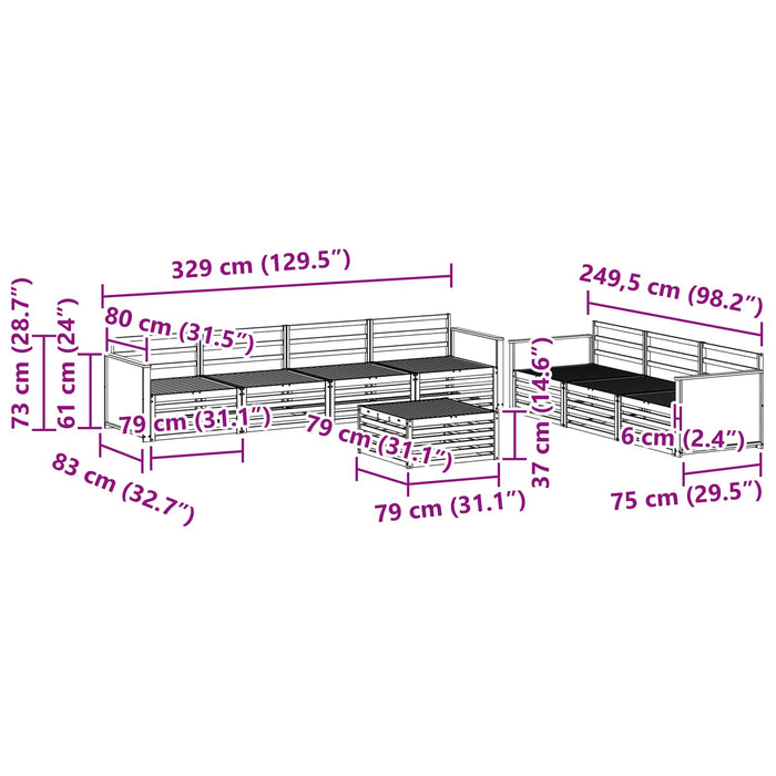 Set de canapele de exterior 8 pcs natural 79 x 79 x 37 cm WALTI