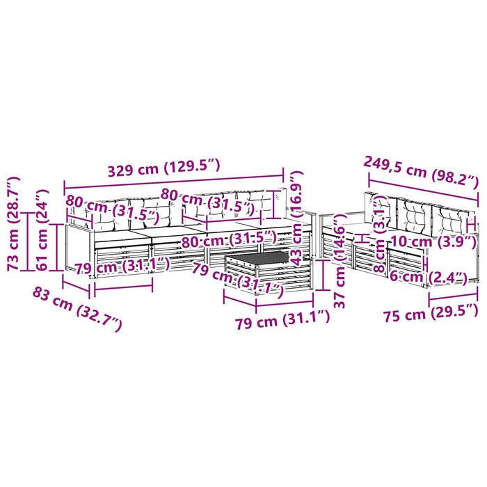 Set de canapele de exterior 8 pcs Natural și gri deschis WALTI
