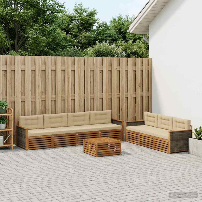 Set de canapele de exterior cu pernă 8 pcs Natural și Bej WALTI