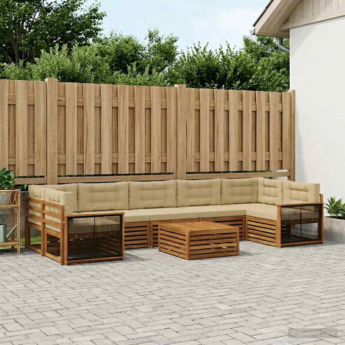 Set de canapele de exterior cu pernă 8 pcs Natural și Bej WALTI