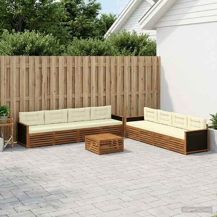 Set de canapele de exterior 9 pcs Natural și Crem Poliester WALTI