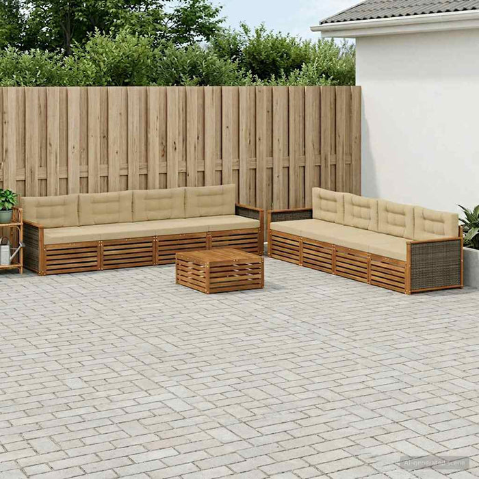 Set de canapele de exterior cu pernă 9 pcs Natural și Bej WALTI
