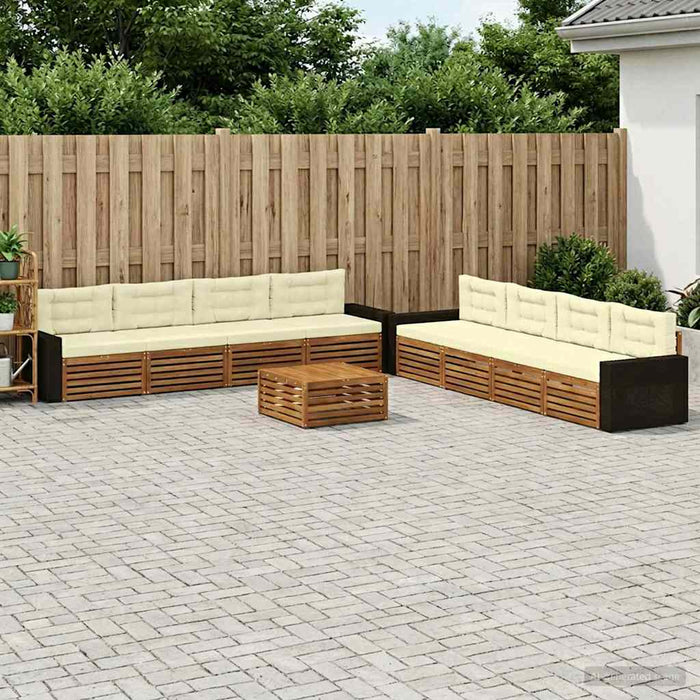 Set de canapele de exterior 9 pcs Natural și Crem Poliester WALTI