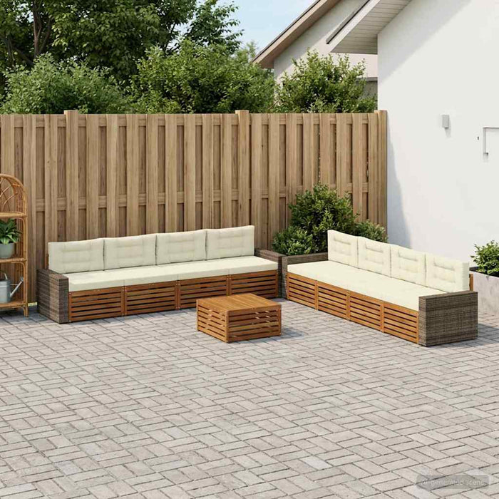 Set de canapele de exterior 9 pcs Natural și Crem Poliester WALTI