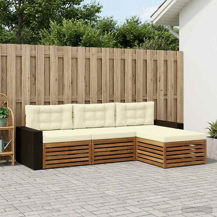 Set de canapele de exterior 4 pcs Natural și Crem Poliester WALTI