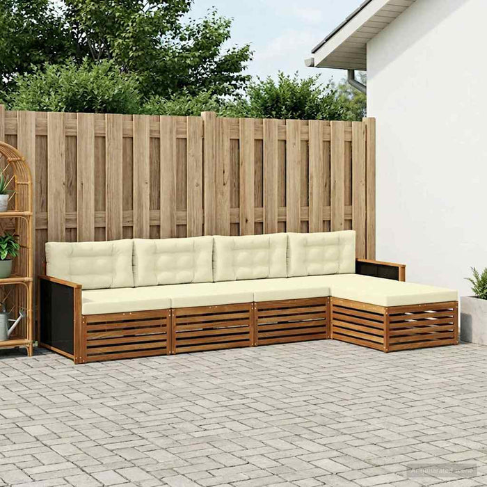 Set de canapele de exterior 5 pcs Natural și Crem Poliester WALTI