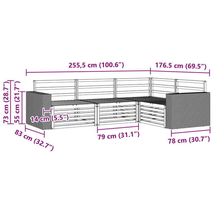 Set de canapele de exterior 4 pcs natural 255,5 x 176,5 x 73 cm WALTI