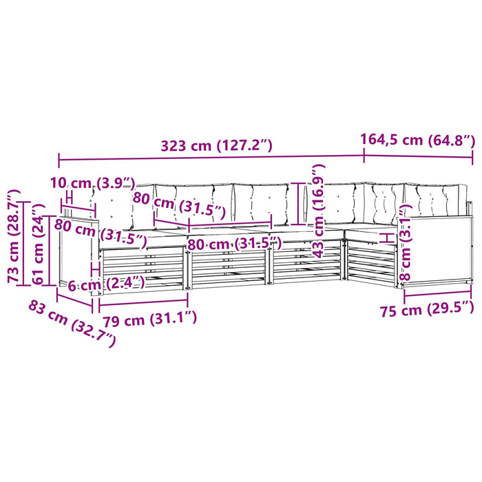 Set de canapele de exterior cu pernă 5 pcs Natural și Bej WALTI