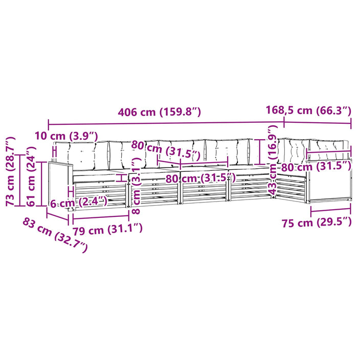 Set de canapele de exterior cu pernă 6 pcs Natural și Bej WALTI