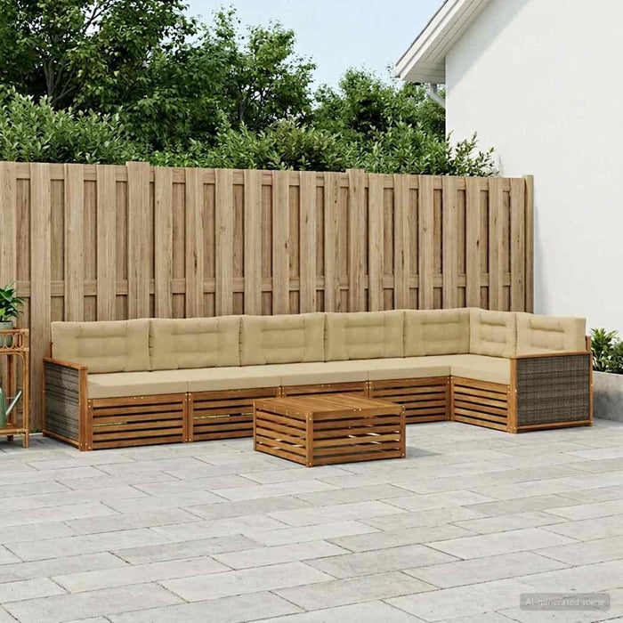 Set de canapele de exterior cu pernă 7 pcs Natural și Bej WALTI