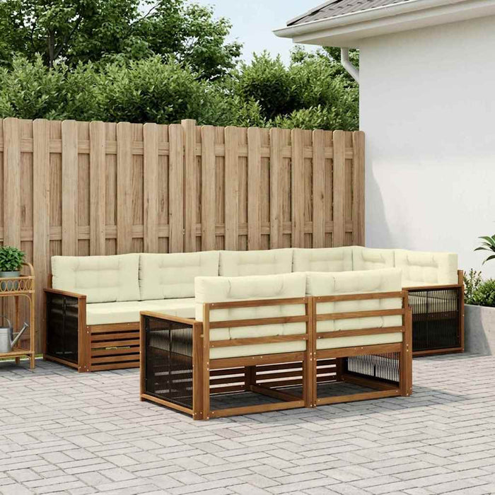 Set de canapele de exterior cu pernă 7 pcs Natural și Crem WALTI