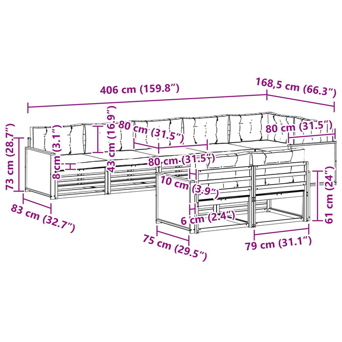 Set de canapele de exterior cu pernă 8 pcs Natural și Bej WALTI
