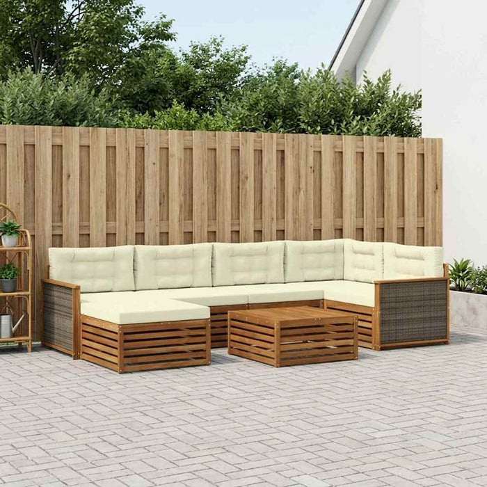 Set de canapele de exterior cu pernă 7 pcs Natural și Crem WALTI
