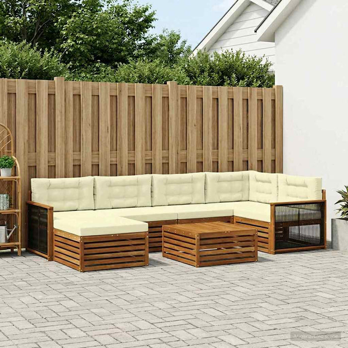 Set de canapele de exterior cu pernă 7 pcs Natural și Crem WALTI