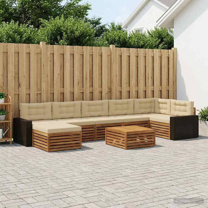 Set de canapele de exterior cu pernă 8 pcs Natural și Bej WALTI