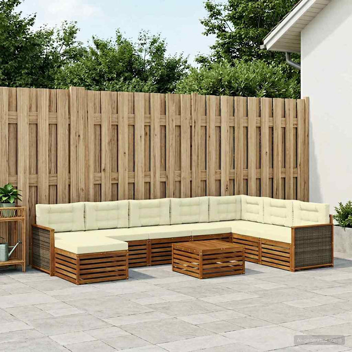 Set de canapele de exterior cu pernă 9 pcs Natural și Crem WALTI
