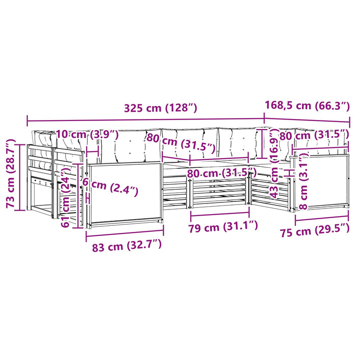 Set de canapele de exterior cu pernă 6 pcs Natural și Crem WALTI