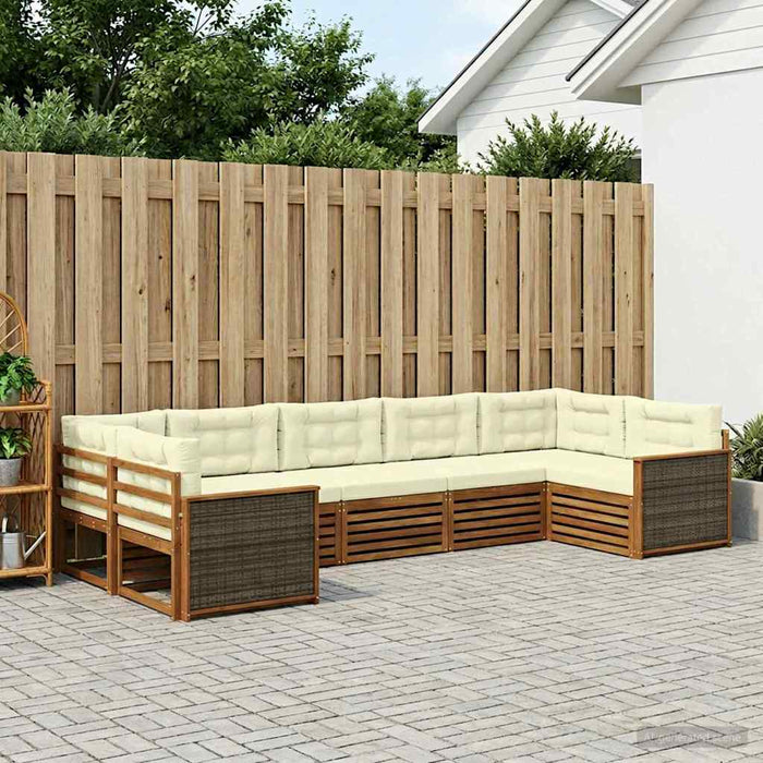 Set de canapele de exterior cu pernă 7 pcs Natural și Crem WALTI