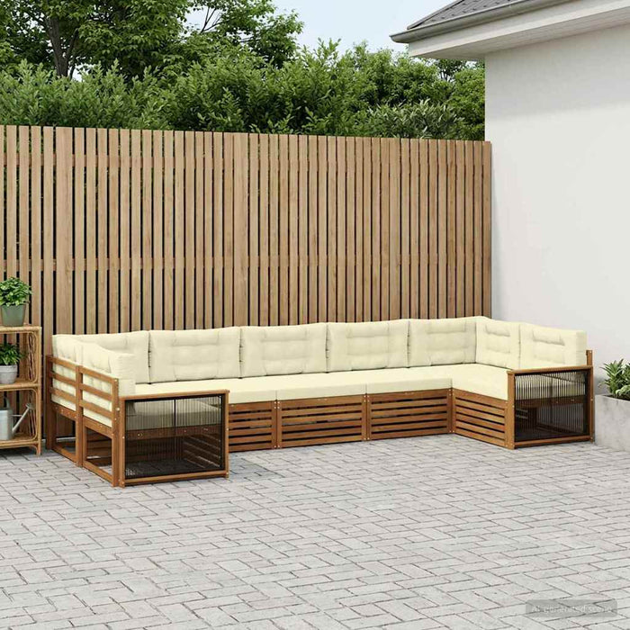Set de canapele de exterior cu pernă 7 pcs Natural și Crem WALTI