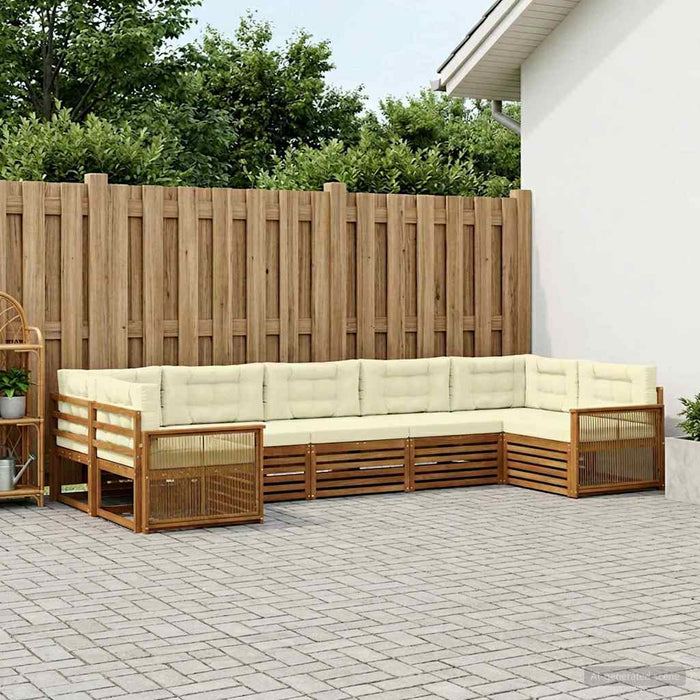 Set de canapele de exterior cu pernă 7 pcs Natural și Crem WALTI