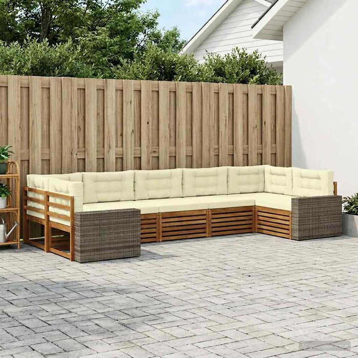 Set de canapele de exterior cu pernă 7 pcs Natural și Crem WALTI