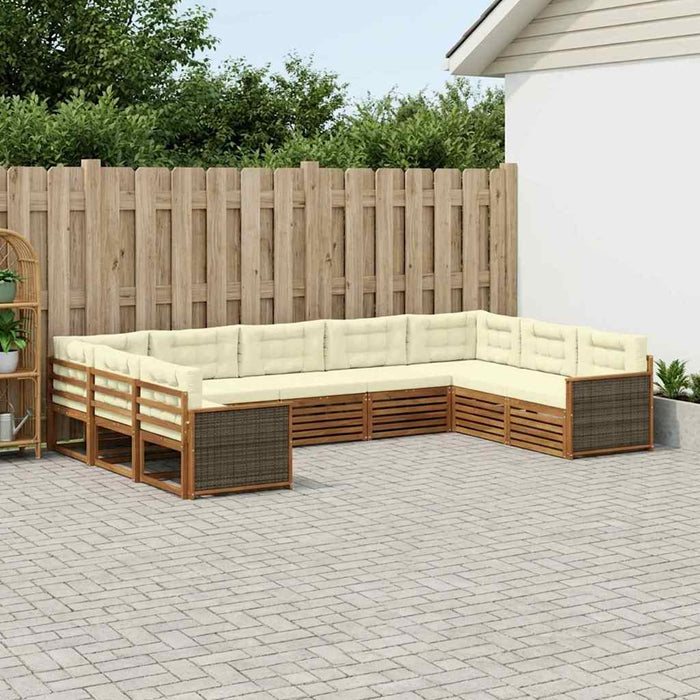 Set de canapele de exterior cu pernă 9 pcs Natural și Crem WALTI