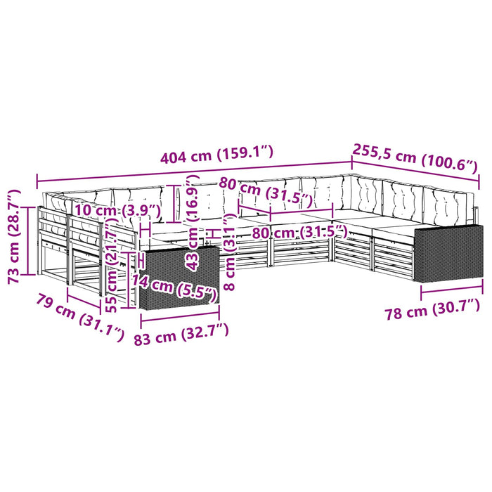 Set de canapele de exterior cu pernă 9 pcs Natural și Crem WALTI