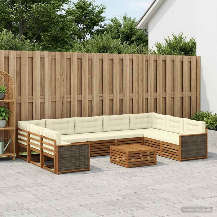 Set de canapele de exterior cu pernă 10 pcs Natural și Crem WALTI