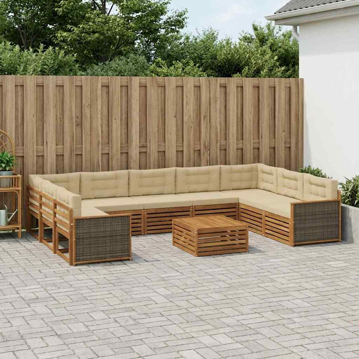 Set de canapele de exterior cu pernă 10 pcs Natural și Bej WALTI