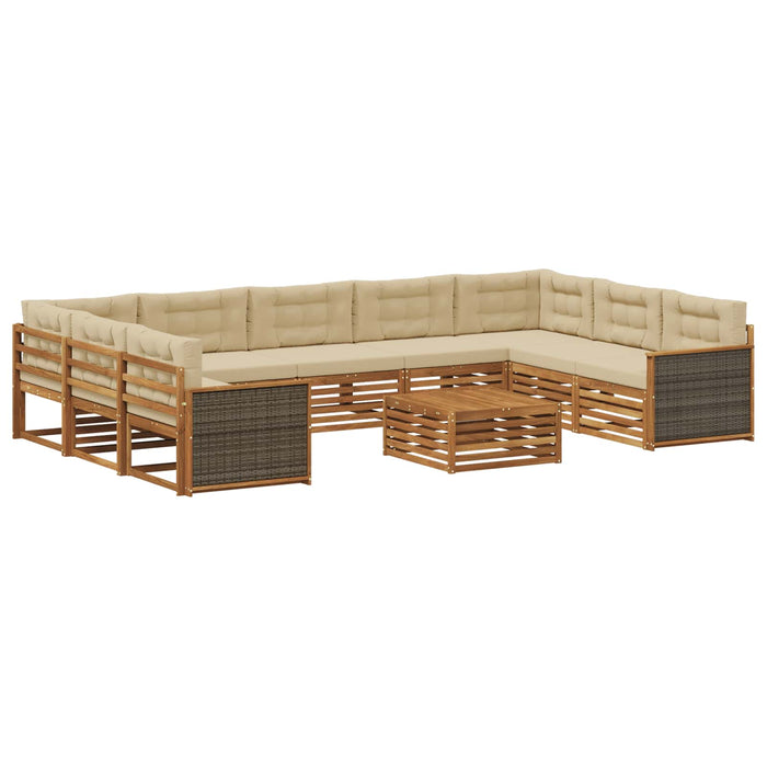 Set de canapele de exterior cu pernă 10 pcs Natural și Bej WALTI